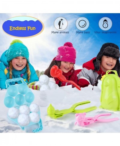 Snow Toys 7pcs Snow Sand Molds Toys for Kids with Drawstring Bag Winter Outdoor Snowball Fights Maker Tool Clip with Handle f...