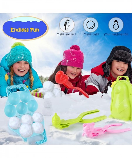 Snow Toys 7pcs Snow Sand Molds Toys for Kids with Drawstring Bag Winter Outdoor Snowball Fights Maker Tool Clip with Handle f...