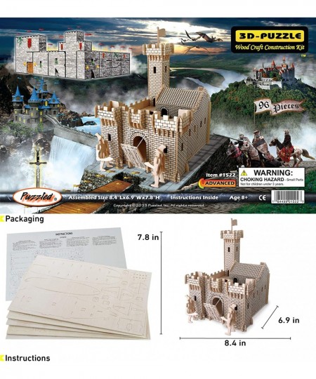 3D Puzzle Fortress Set Wood Craft Construction Model Kit Fun & Educational DIY Wooden Toy Assemble Model Unfinished Crafting ...