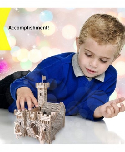 3D Puzzle Fortress Set Wood Craft Construction Model Kit Fun & Educational DIY Wooden Toy Assemble Model Unfinished Crafting ...