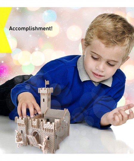 3D Puzzle Fortress Set Wood Craft Construction Model Kit Fun & Educational DIY Wooden Toy Assemble Model Unfinished Crafting ...