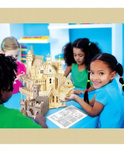 3D Puzzle Fortress Set Wood Craft Construction Model Kit Fun & Educational DIY Wooden Toy Assemble Model Unfinished Crafting ...