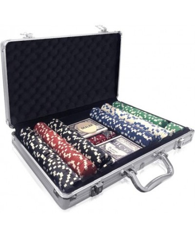 Poker Set in Aluminum Case Casino Poker chip Kit with 300 Chips 2 Decks of Playing Cards 5 Dice and 1 Deluxe Case Fun Game Ni...