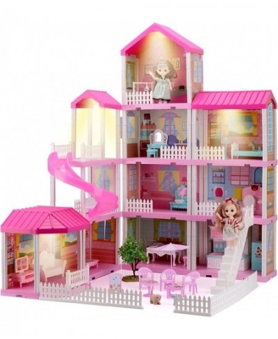 Dollhouse Play House for Girl Doll House with Lights & Two Dolls & Furniture Accessories Toddler DIY Princess House Playhouse...