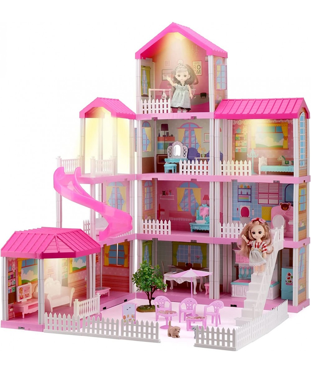 Dollhouse Play House for Girl Doll House with Lights & Two Dolls & Furniture Accessories Toddler DIY Princess House Playhouse...