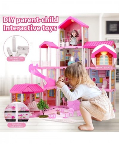 Dollhouse Play House for Girl Doll House with Lights & Two Dolls & Furniture Accessories Toddler DIY Princess House Playhouse...