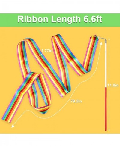 32 Pieces Dance Ribbons Rhythmic Gymnastics Rainbow Streamers Kids Artistic Baton Twirling Ribbons with Non-Slip Handle for D...