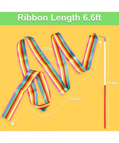 32 Pieces Dance Ribbons Rhythmic Gymnastics Rainbow Streamers Kids Artistic Baton Twirling Ribbons with Non-Slip Handle for D...