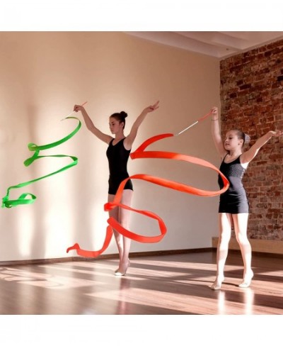 32 Pieces Dance Ribbons Rhythmic Gymnastics Rainbow Streamers Kids Artistic Baton Twirling Ribbons with Non-Slip Handle for D...