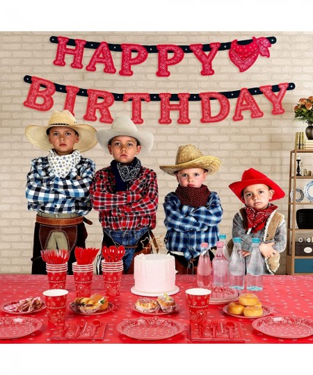 Cowboy Party Supplies Serves 16 Red Bandana Party Decorations for Boys Birthday Western Party Plates Napkins 12oz Cups Tablec...