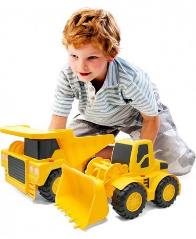 Builders 2 Pack Construction Vehicles - Large Yellow Front Loader and Dump Truck with Lights and Sounds - Kids Construction T...