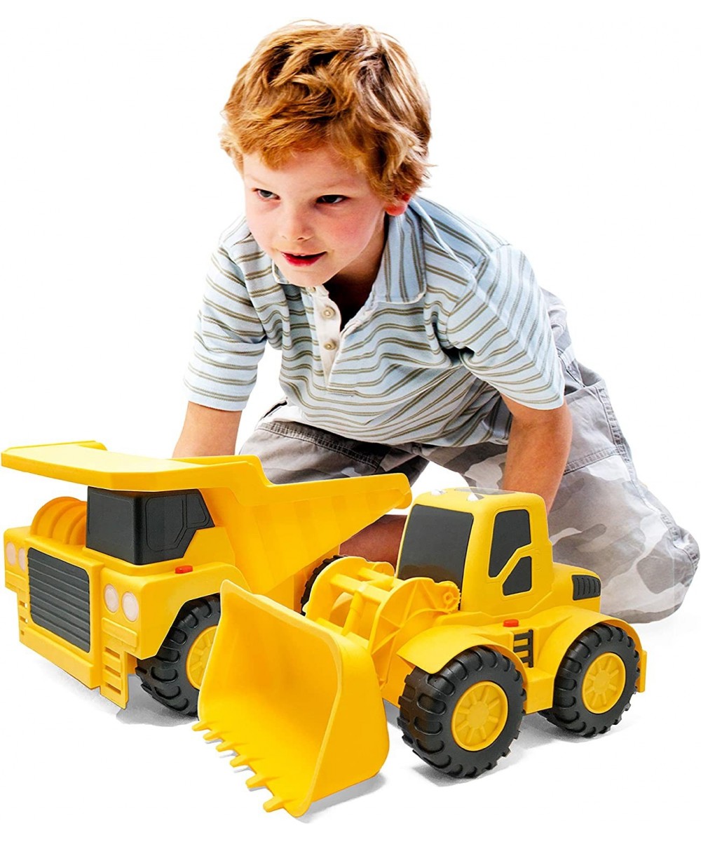 Builders 2 Pack Construction Vehicles - Large Yellow Front Loader and Dump Truck with Lights and Sounds - Kids Construction T...