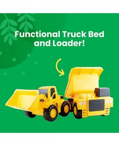 Builders 2 Pack Construction Vehicles - Large Yellow Front Loader and Dump Truck with Lights and Sounds - Kids Construction T...