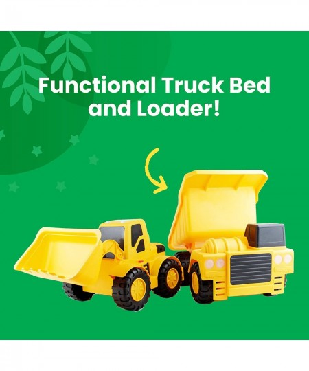 Builders 2 Pack Construction Vehicles - Large Yellow Front Loader and Dump Truck with Lights and Sounds - Kids Construction T...