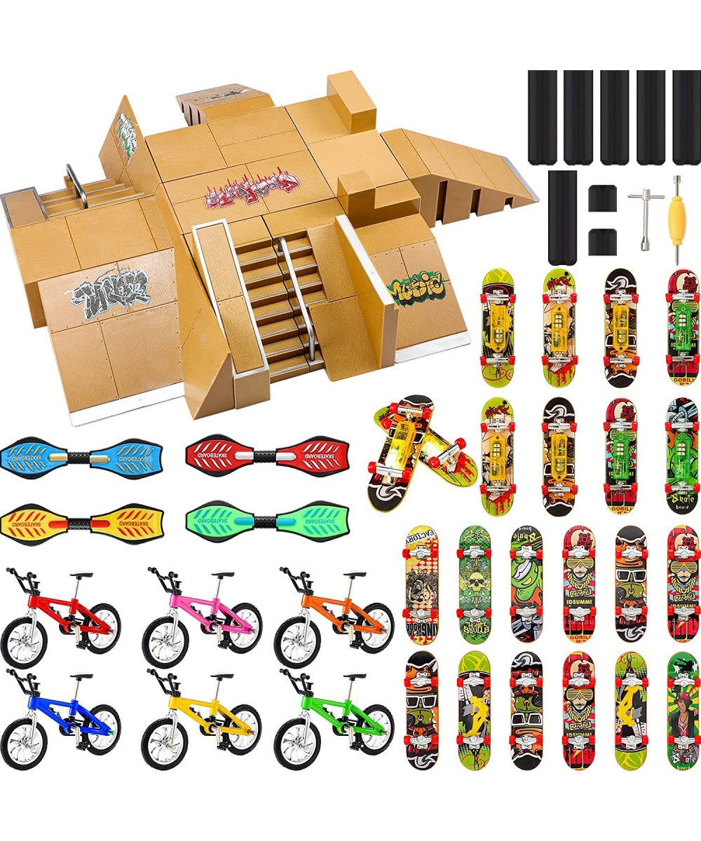 62 Pcs Skate Park Kit Fingerboard Skatepark Finger Skateboard Deck Ramp Set with Mini Fingerboards LED Toys Bike Caster Board...