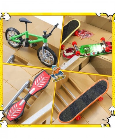 62 Pcs Skate Park Kit Fingerboard Skatepark Finger Skateboard Deck Ramp Set with Mini Fingerboards LED Toys Bike Caster Board...