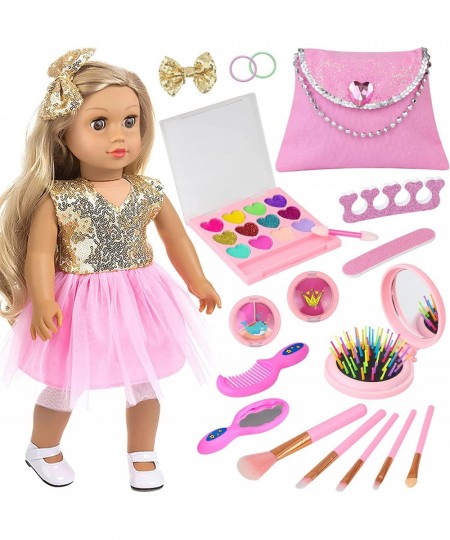 19 Pcs 18 Inch Girl Doll Accessories Make Up Pretended Toys Include Doll Clothes Cosmetic Bag Brush Eye Shadow Cheek Hairclip...