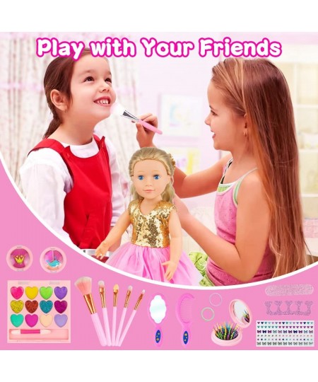 19 Pcs 18 Inch Girl Doll Accessories Make Up Pretended Toys Include Doll Clothes Cosmetic Bag Brush Eye Shadow Cheek Hairclip...