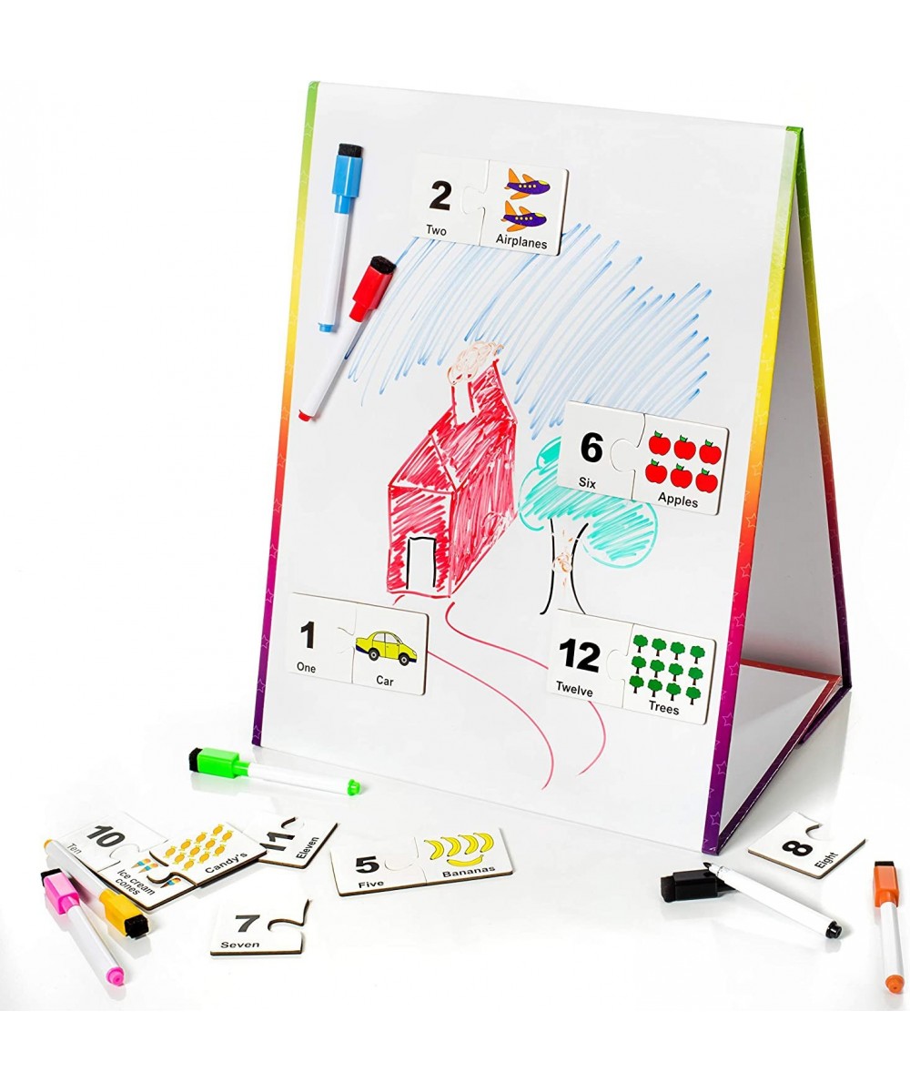 Kids Self-Standing Double-Sided Tabletop Magnetic Easel Dry Erase White Board. Includes 8 Dry Erase Markers + Educational Mag...