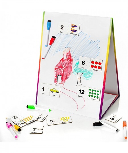 Kids Self-Standing Double-Sided Tabletop Magnetic Easel Dry Erase White Board. Includes 8 Dry Erase Markers + Educational Mag...