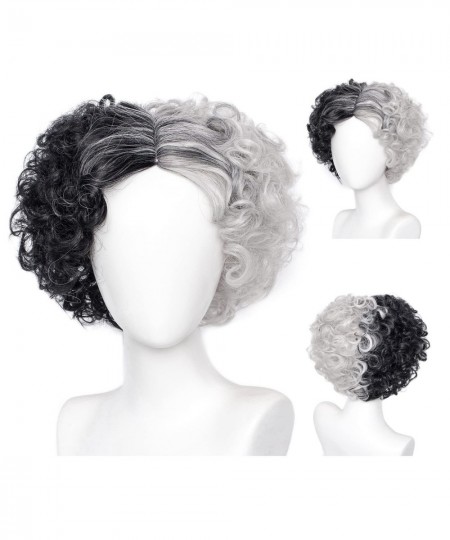 Cruella Wig Short Curly Wig Split Dye Wigs for Women Girl Cruella Devil Wig for Halloween Party Wigs $17.54 - Kids' Dress-Up ...