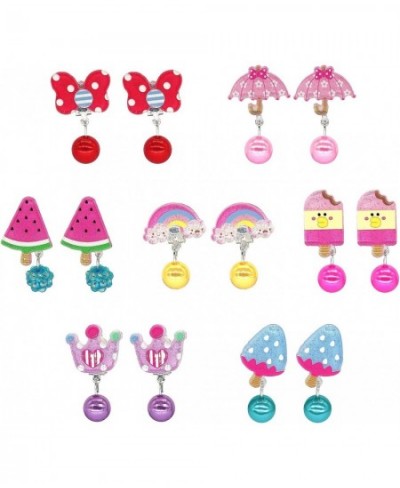 7pairs Kids Toddler Little Girl Clip-on Earrings Value Set Party Favor Birthday Gift Pretend Play Princess Jewelry Set in Box...