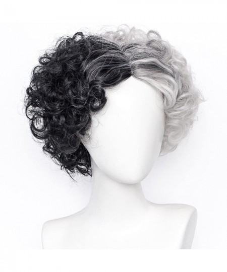 Cruella Wig Short Curly Wig Split Dye Wigs for Women Girl Cruella Devil Wig for Halloween Party Wigs $17.54 - Kids' Dress-Up ...