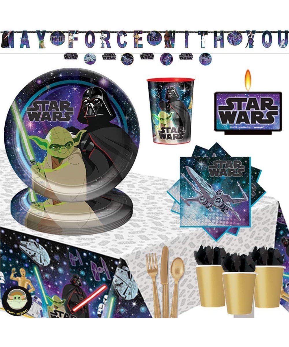 Star Wars Galaxy of Adventures Birthday Supplies Pack For 16 With Plates Cups Napkins Cutlery Favor Cup Tablecover Candle and...