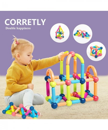 64pcs Magnetic Building Sticks Blocks Toys Magnet Educational STEM Toys Magnetic Balls and Rods Set 3D Non-Toxic Stacking Toy...