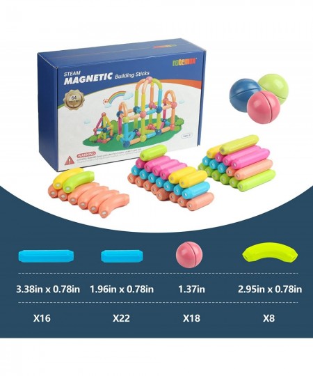 64pcs Magnetic Building Sticks Blocks Toys Magnet Educational STEM Toys Magnetic Balls and Rods Set 3D Non-Toxic Stacking Toy...