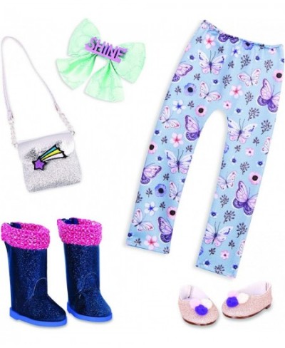 Dolls – 14-inch Doll Clothes and Accessories – Butterfly Leggings Glitter Shoes Boots Hair Bow and Purse Fashion Pack – Pompo...