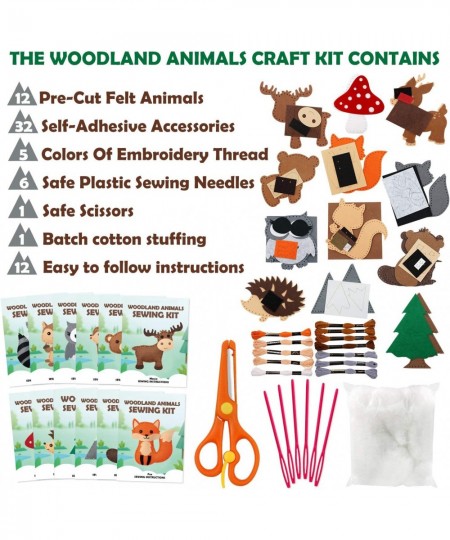 Woodland Animals Craft Kit Forest Creatures DIY Sewing Felt Plush Animals for Kids Beginners Educational Sewing Set Girls and...