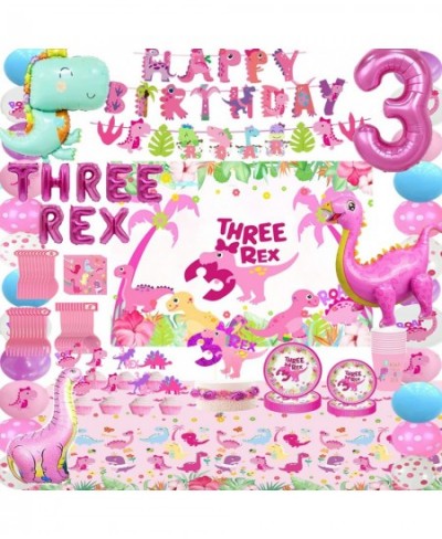 Pink Three Dino Rex Birthday Party Decorations Dinosaur 3rd Birthday Décorations Three inspired Rex Birthday Party Supplies i...