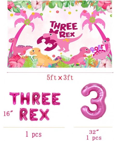 Pink Three Dino Rex Birthday Party Decorations Dinosaur 3rd Birthday Décorations Three inspired Rex Birthday Party Supplies i...