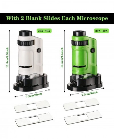 2 Pieces Pocket Microscope for Kids 20x-40x Led Lighted Pocket Microscope Portable Microscope with Flip Down Slide Base Educa...