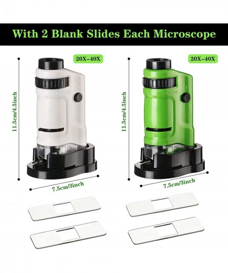 2 Pieces Pocket Microscope for Kids 20x-40x Led Lighted Pocket Microscope Portable Microscope with Flip Down Slide Base Educa...