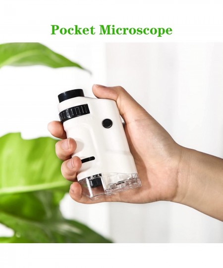 2 Pieces Pocket Microscope for Kids 20x-40x Led Lighted Pocket Microscope Portable Microscope with Flip Down Slide Base Educa...