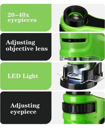 2 Pieces Pocket Microscope for Kids 20x-40x Led Lighted Pocket Microscope Portable Microscope with Flip Down Slide Base Educa...