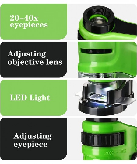 2 Pieces Pocket Microscope for Kids 20x-40x Led Lighted Pocket Microscope Portable Microscope with Flip Down Slide Base Educa...