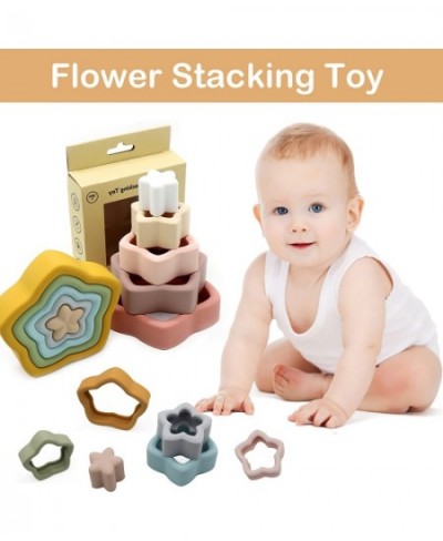 Stacking & Nesting Flower Toy Silicone Block Toys Soft Building Rings Stacker & Teethers Educational Sensory Montessori Toys ...