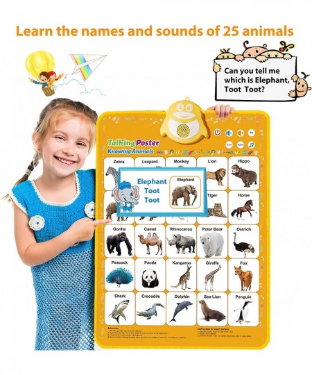 Electronic Interactive Animal Wall Chart Knowing Animals&Music Educational Poster for Toddlers Preschool Learning Toys for 3 ...