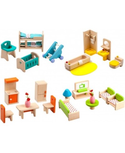 Giraffe 4 Set Colorful Wooden Doll House Furniture Wood Miniature Bathroom/ Living Room/ Bedroom/ Kitchen House Furniture Dol...