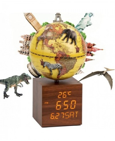 AR Illuminated World Globe (App Based) with Digital clock night table lamp and temperature display Antique Globe AR Education...