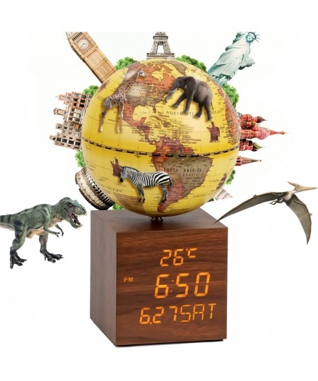 AR Illuminated World Globe (App Based) with Digital clock night table lamp and temperature display Antique Globe AR Education...