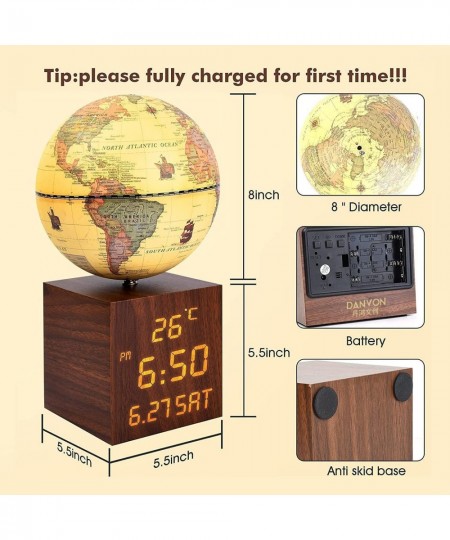 AR Illuminated World Globe (App Based) with Digital clock night table lamp and temperature display Antique Globe AR Education...