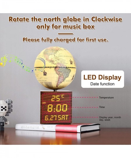 AR Illuminated World Globe (App Based) with Digital clock night table lamp and temperature display Antique Globe AR Education...