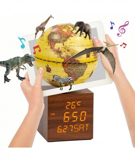 AR Illuminated World Globe (App Based) with Digital clock night table lamp and temperature display Antique Globe AR Education...