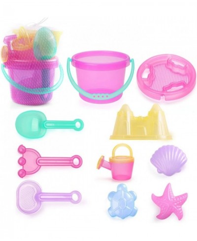 Beach Sand Toys Set Pack of 10 Sand Buckets and Shovels for Kids Toddlers Star Shell Castle Mold Sand Sifter Cover Rake Water...