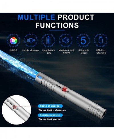 Lightsaber Type-C Rechargeable Cosplay RGB 15 Colors 1 pc Aluminum Alloy Handle Real Lightsaber for Adults and Kids Light 3 M...