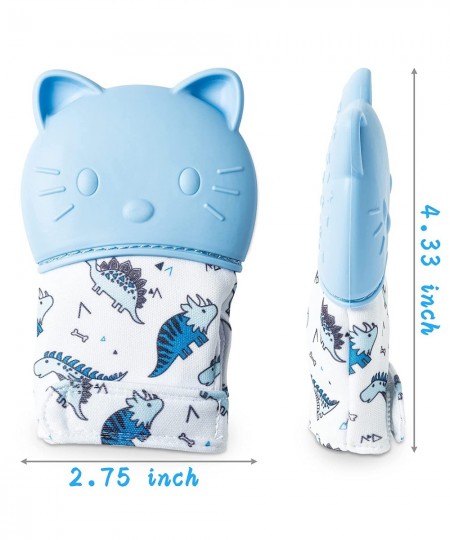 2Pcs Baby Teething Mittens Silicone Cat Teething Mitt with Adjustable Strap Crinkle Sound Infant Chew Toys Dinosaur Feather P...